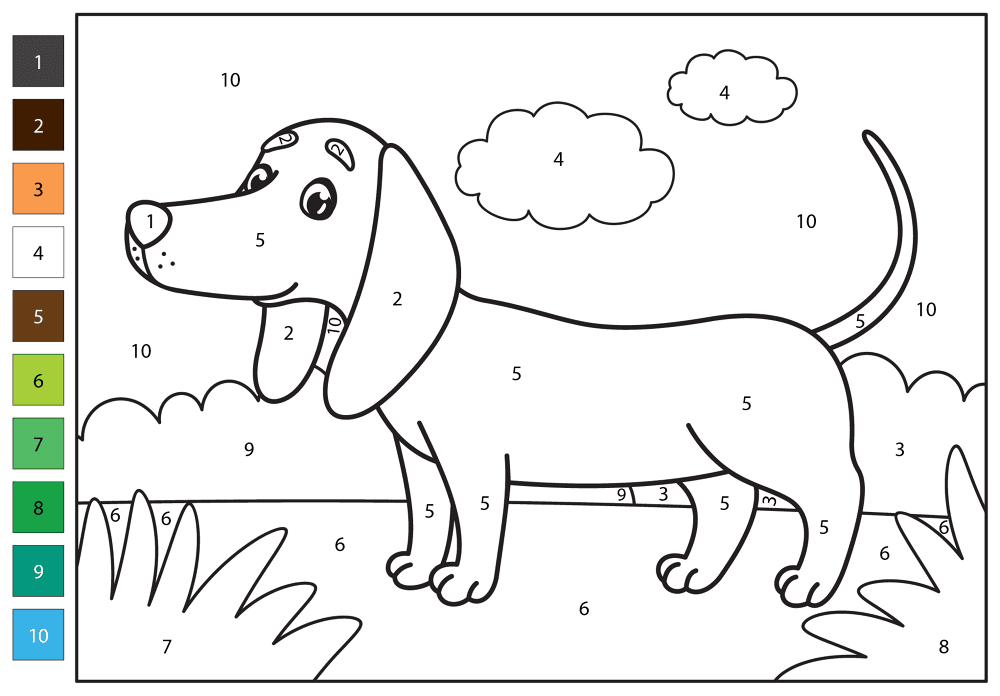 Dachshund Color By Number Coloring Page Md Coloring Page — Free Printable — free printable coloring page